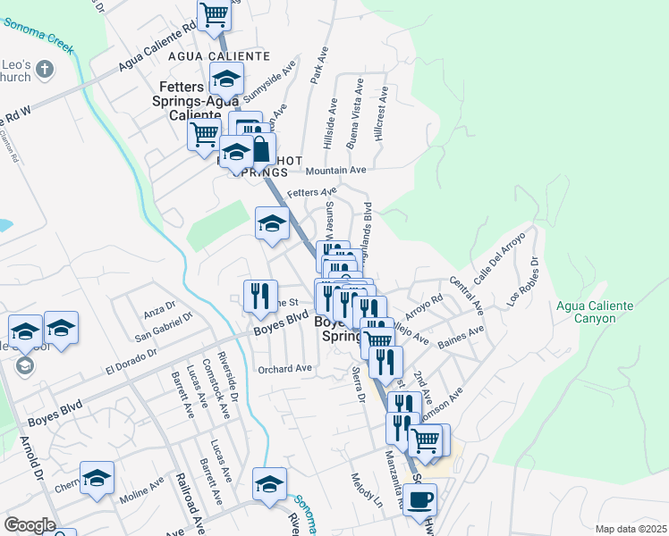 map of restaurants, bars, coffee shops, grocery stores, and more near 17861 Sonoma Highway in Sonoma