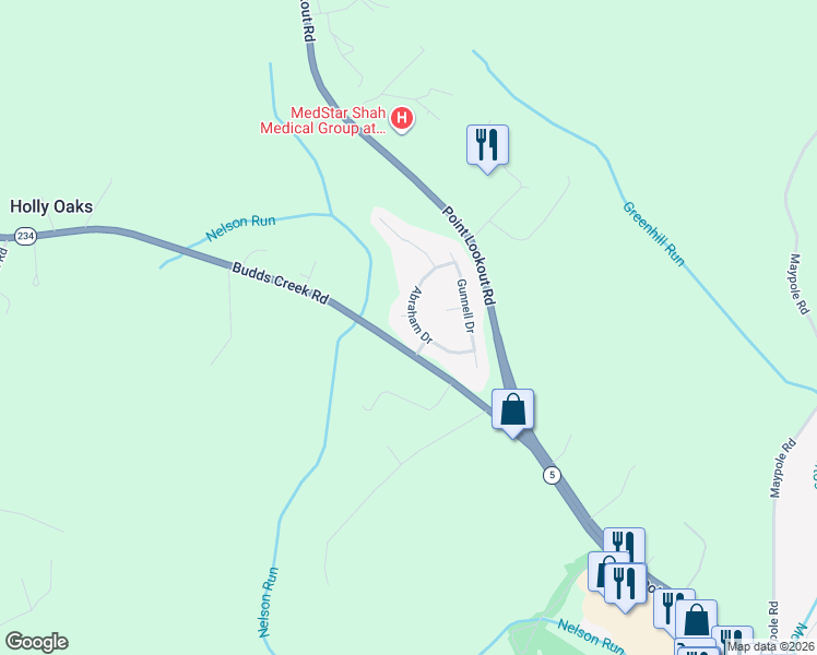 map of restaurants, bars, coffee shops, grocery stores, and more near 23609 Abraham Drive in Leonardtown