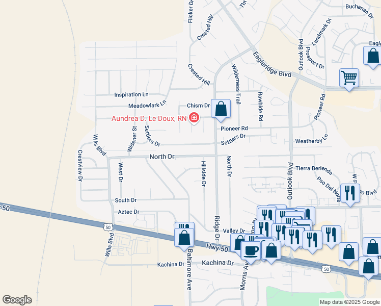 map of restaurants, bars, coffee shops, grocery stores, and more near 2107 North Drive in Pueblo