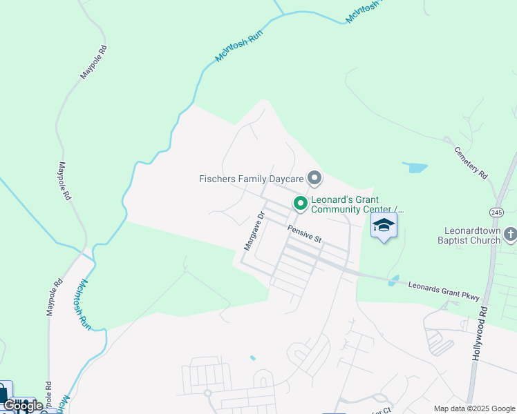 map of restaurants, bars, coffee shops, grocery stores, and more near 23681 Margrave Drive in Leonardtown