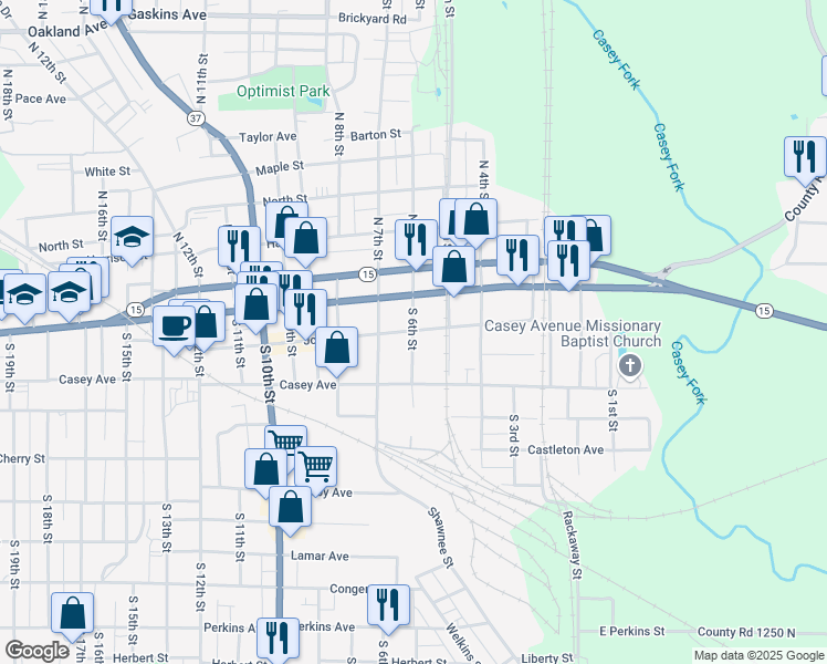 map of restaurants, bars, coffee shops, grocery stores, and more near 300 South 6th Street in Mount Vernon