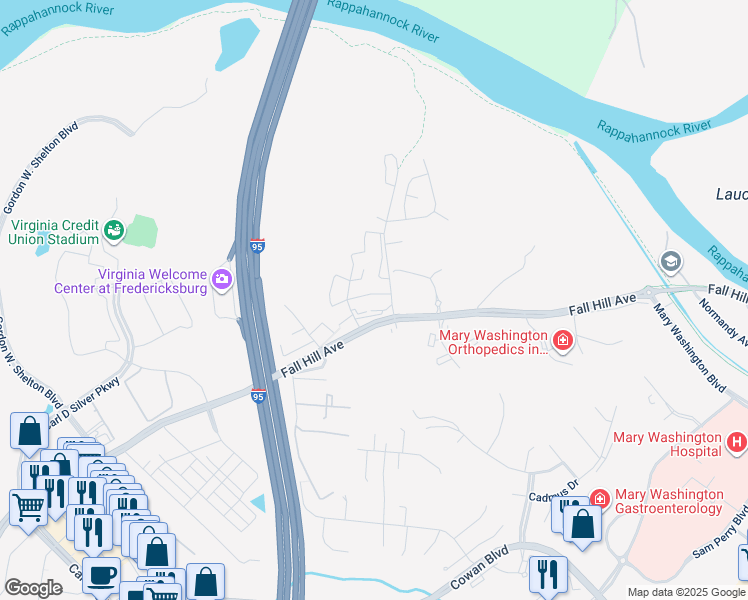 map of restaurants, bars, coffee shops, grocery stores, and more near 116 Hickok Circle in Fredericksburg