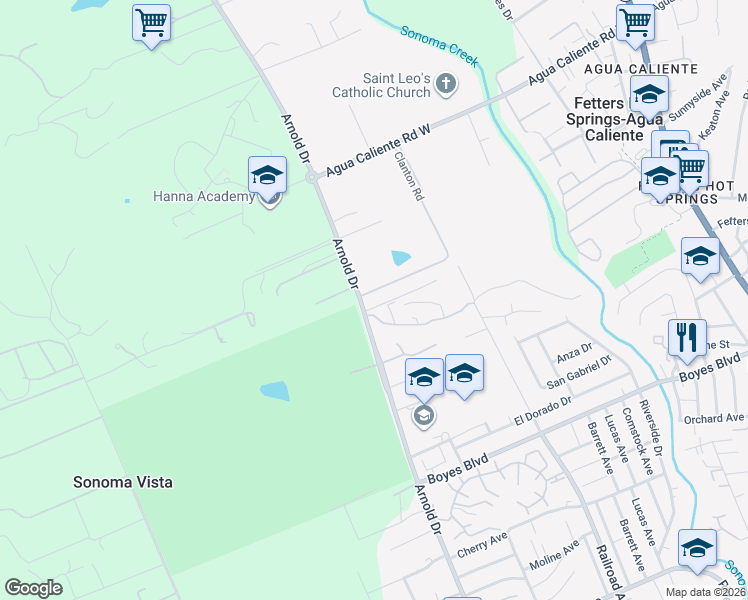 map of restaurants, bars, coffee shops, grocery stores, and more near 17311 Arnold Drive in Sonoma