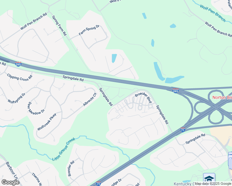 map of restaurants, bars, coffee shops, grocery stores, and more near 5217 Springdale Road in Louisville