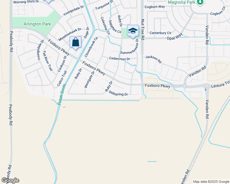 map of restaurants, bars, coffee shops, grocery stores, and more near 1073 Stillspring Drive in Vacaville