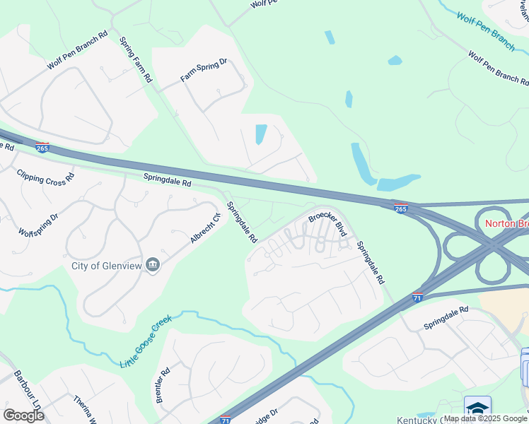 map of restaurants, bars, coffee shops, grocery stores, and more near 5217 Springdale Road in Louisville