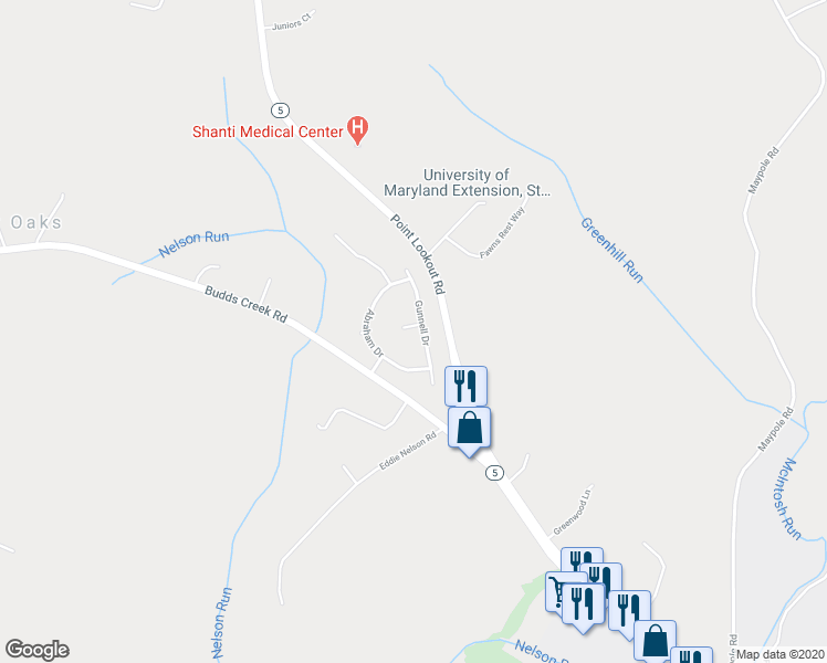 map of restaurants, bars, coffee shops, grocery stores, and more near 40659 Klear Court in Leonardtown