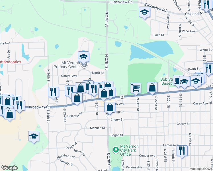 map of restaurants, bars, coffee shops, grocery stores, and more near 250 North 29th Street in Mount Vernon