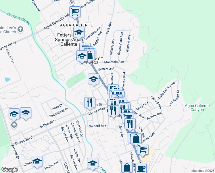 map of restaurants, bars, coffee shops, grocery stores, and more near 17555 California 12 in Sonoma