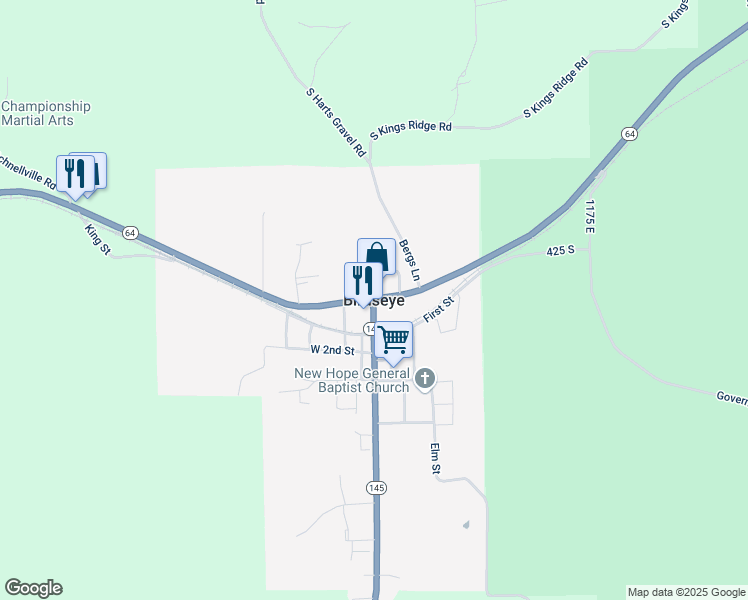 map of restaurants, bars, coffee shops, grocery stores, and more near in Birdseye
