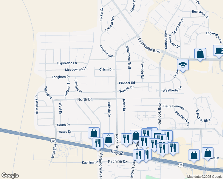 map of restaurants, bars, coffee shops, grocery stores, and more near 4206 Getaway Pl in Pueblo