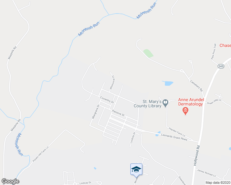 map of restaurants, bars, coffee shops, grocery stores, and more near 23670 Belmar Drive in Leonardtown