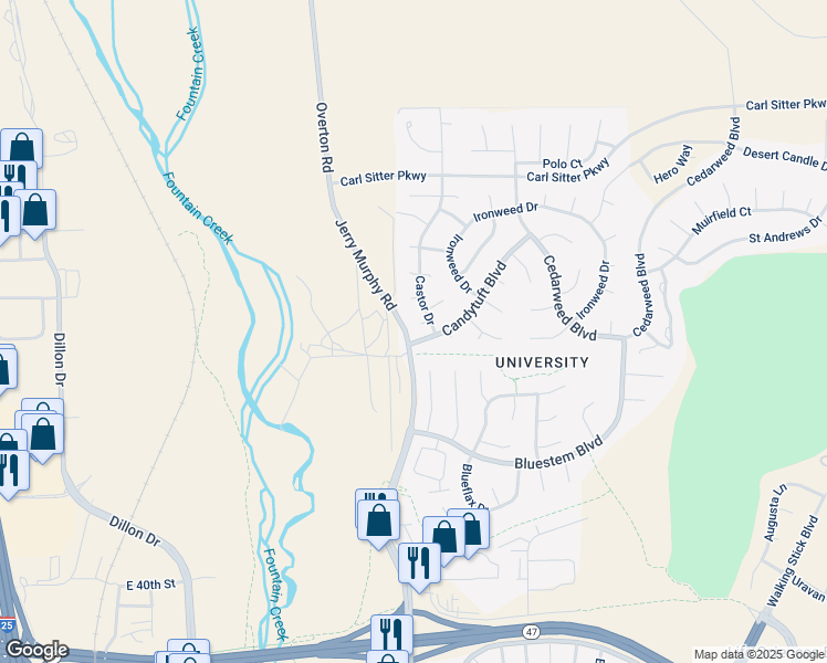 map of restaurants, bars, coffee shops, grocery stores, and more near 4509 Castor Drive in Pueblo