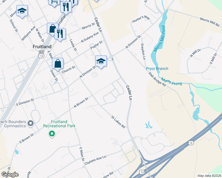 map of restaurants, bars, coffee shops, grocery stores, and more near 229 North Brown Street in Fruitland