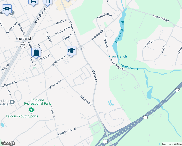 map of restaurants, bars, coffee shops, grocery stores, and more near 641 Wye Oak Drive in Fruitland