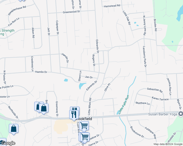 map of restaurants, bars, coffee shops, grocery stores, and more near 1714 Sherwood Drive in Fredericksburg