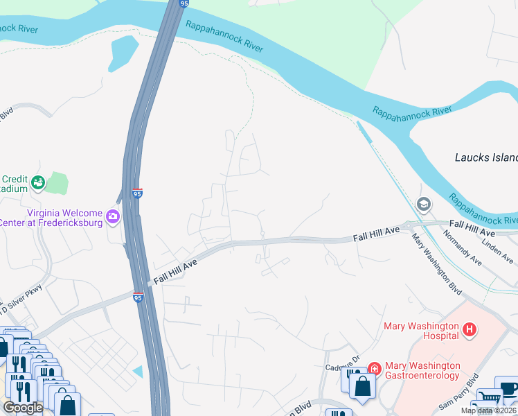 map of restaurants, bars, coffee shops, grocery stores, and more near 1000 Greystone Court in Fredericksburg