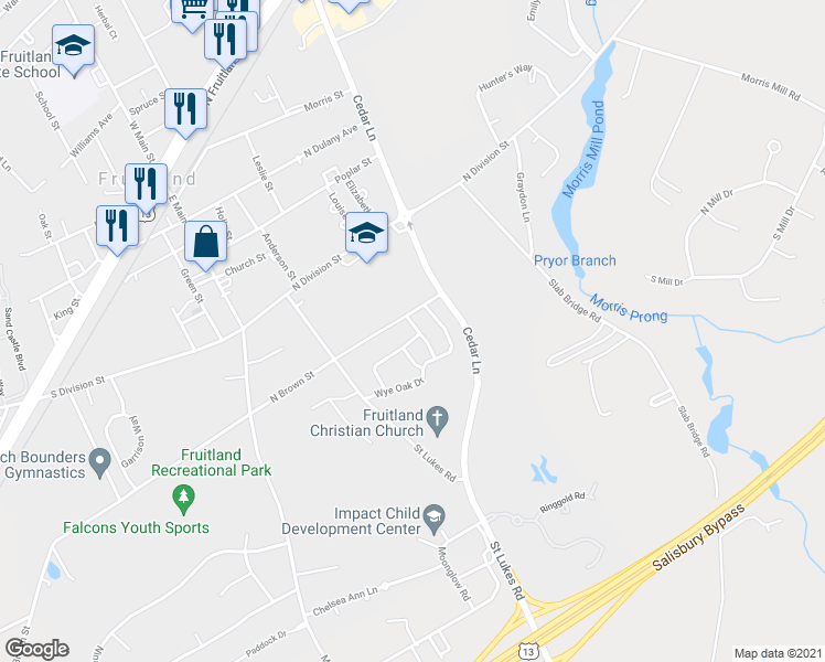 map of restaurants, bars, coffee shops, grocery stores, and more near 505 White Pine Drive in Fruitland