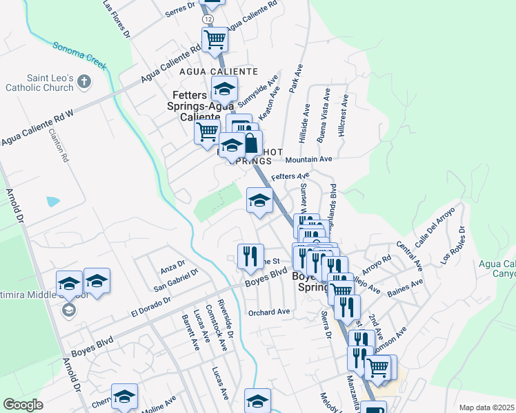 map of restaurants, bars, coffee shops, grocery stores, and more near 17615 Johnson Avenue in Sonoma