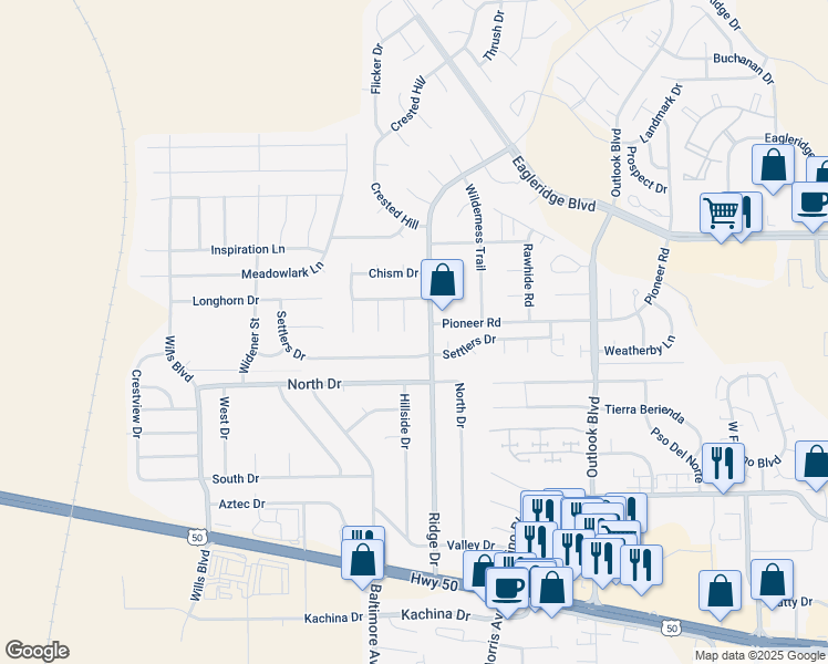 map of restaurants, bars, coffee shops, grocery stores, and more near 4206 Getaway Place in Pueblo