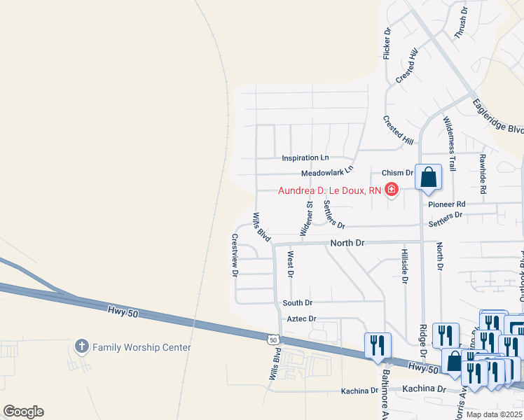 map of restaurants, bars, coffee shops, grocery stores, and more near 4228 Wills Boulevard in Pueblo