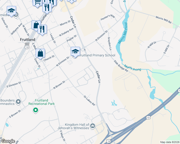 map of restaurants, bars, coffee shops, grocery stores, and more near 622 Wye Oak Drive in Fruitland
