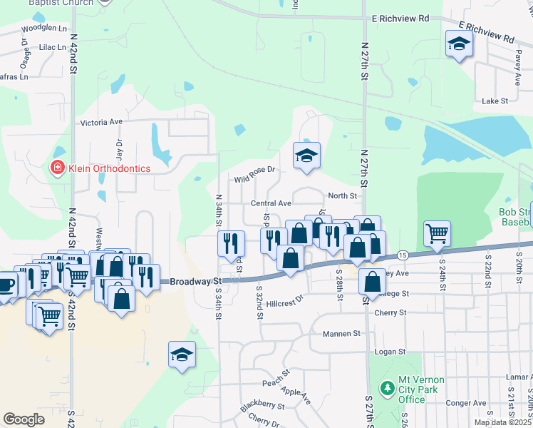 map of restaurants, bars, coffee shops, grocery stores, and more near 205 North 32nd Street in Mount Vernon