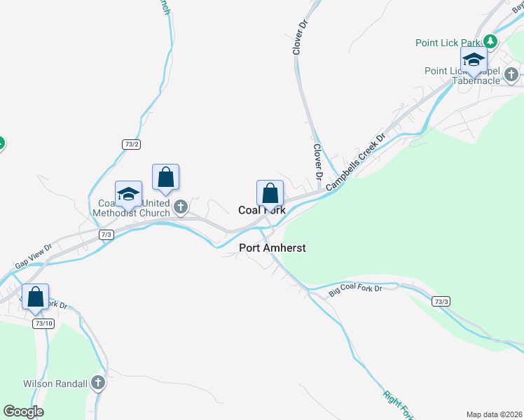 map of restaurants, bars, coffee shops, grocery stores, and more near in Coal Fork