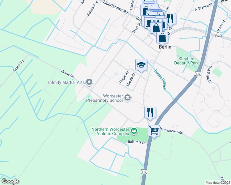 map of restaurants, bars, coffee shops, grocery stores, and more near in Ocean Pines
