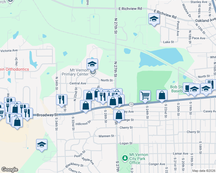 map of restaurants, bars, coffee shops, grocery stores, and more near 250-298 North 29th Street in Mount Vernon