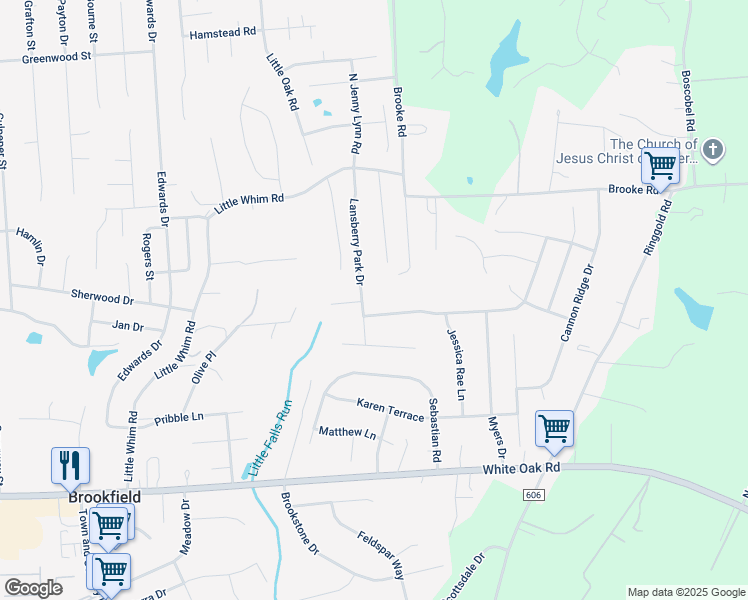 map of restaurants, bars, coffee shops, grocery stores, and more near 65 Lansberry Park Drive in Fredericksburg