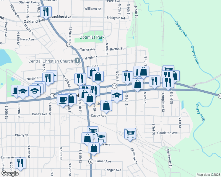 map of restaurants, bars, coffee shops, grocery stores, and more near 719 Main Street in Mount Vernon