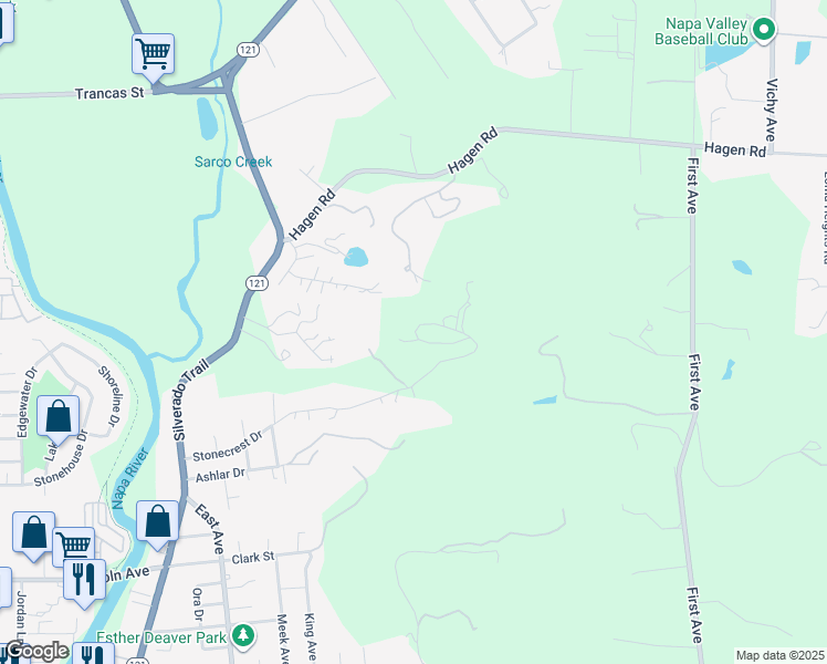 map of restaurants, bars, coffee shops, grocery stores, and more near 600 Stonecrest Dr in Napa