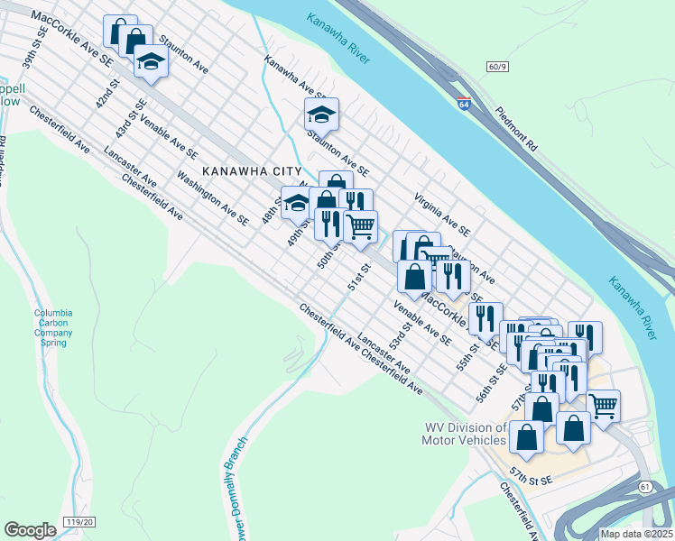 map of restaurants, bars, coffee shops, grocery stores, and more near 5023 Venable Avenue in Charleston
