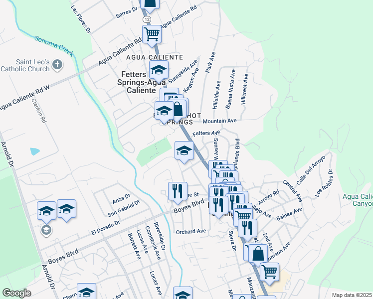 map of restaurants, bars, coffee shops, grocery stores, and more near 17615 Johnson Avenue in Sonoma
