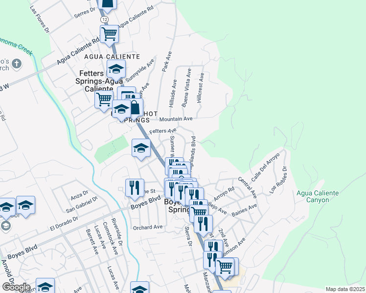map of restaurants, bars, coffee shops, grocery stores, and more near 17677 Sunset Way in Sonoma