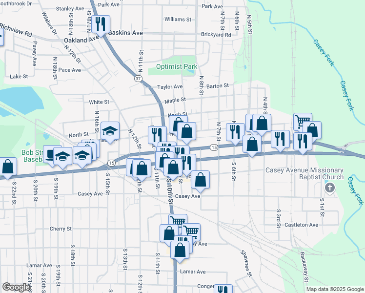 map of restaurants, bars, coffee shops, grocery stores, and more near 104 North 9th Street in Mount Vernon