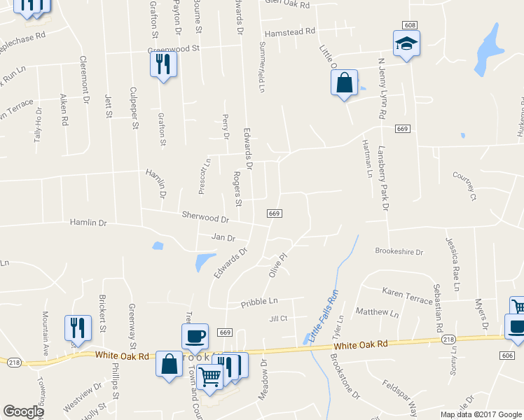 map of restaurants, bars, coffee shops, grocery stores, and more near 408 Edwards Drive in Fredericksburg