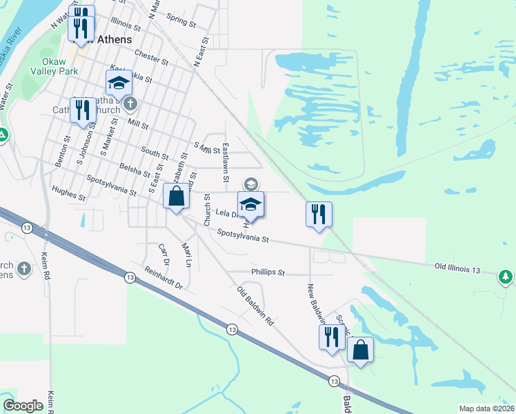 map of restaurants, bars, coffee shops, grocery stores, and more near 1017 Spotsylvania Street in New Athens