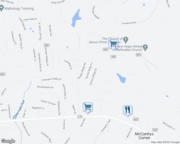 map of restaurants, bars, coffee shops, grocery stores, and more near 10 Sunset Ridge Lane in Fredericksburg