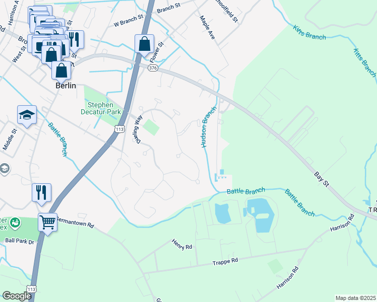 map of restaurants, bars, coffee shops, grocery stores, and more near 466 Dueling Way in Berlin