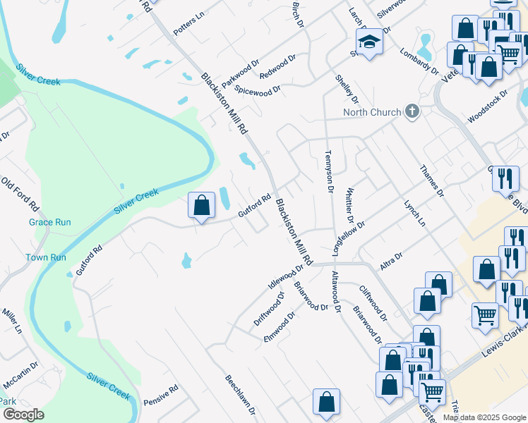 map of restaurants, bars, coffee shops, grocery stores, and more near 1869-1899 Blackiston Mill Road in Clarksville