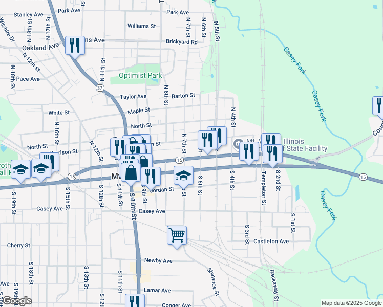 map of restaurants, bars, coffee shops, grocery stores, and more near 124 North 7th Street in Mount Vernon