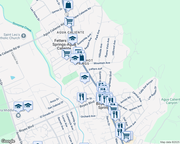 map of restaurants, bars, coffee shops, grocery stores, and more near 121 Fetters Avenue in Sonoma