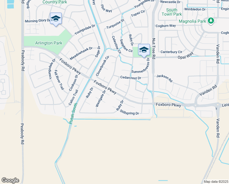 map of restaurants, bars, coffee shops, grocery stores, and more near Foxboro Parkway in Vacaville