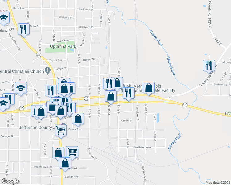 map of restaurants, bars, coffee shops, grocery stores, and more near 408 Main Street in Mount Vernon