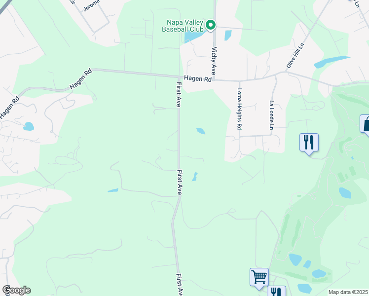 map of restaurants, bars, coffee shops, grocery stores, and more near 2211 First Avenue in Napa