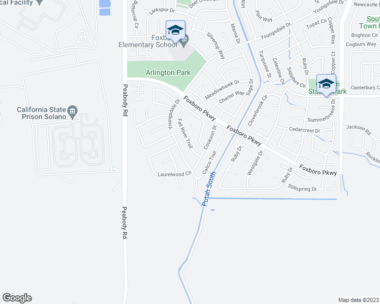 map of restaurants, bars, coffee shops, grocery stores, and more near 914 Fall River Trail in Vacaville