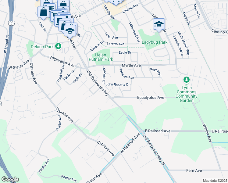 map of restaurants, bars, coffee shops, grocery stores, and more near 8864 Old Redwood Highway in Cotati