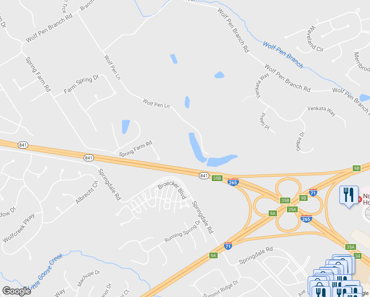 map of restaurants, bars, coffee shops, grocery stores, and more near 6 Wolf Pen Lane in Prospect
